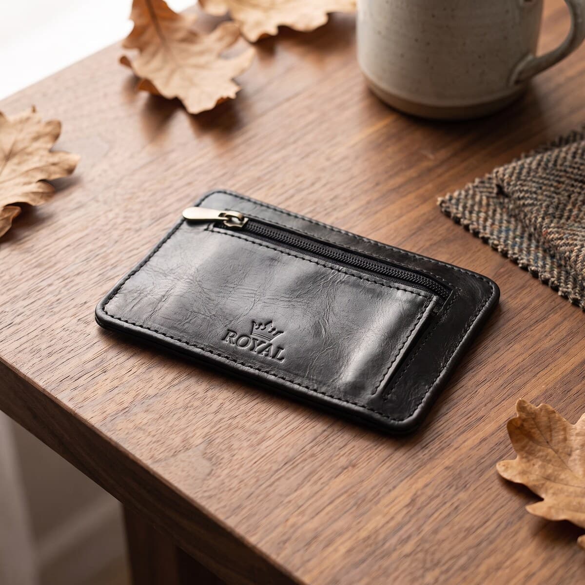 Royal Long Flap Card Holder — Black — Black full-grain leather, view 7