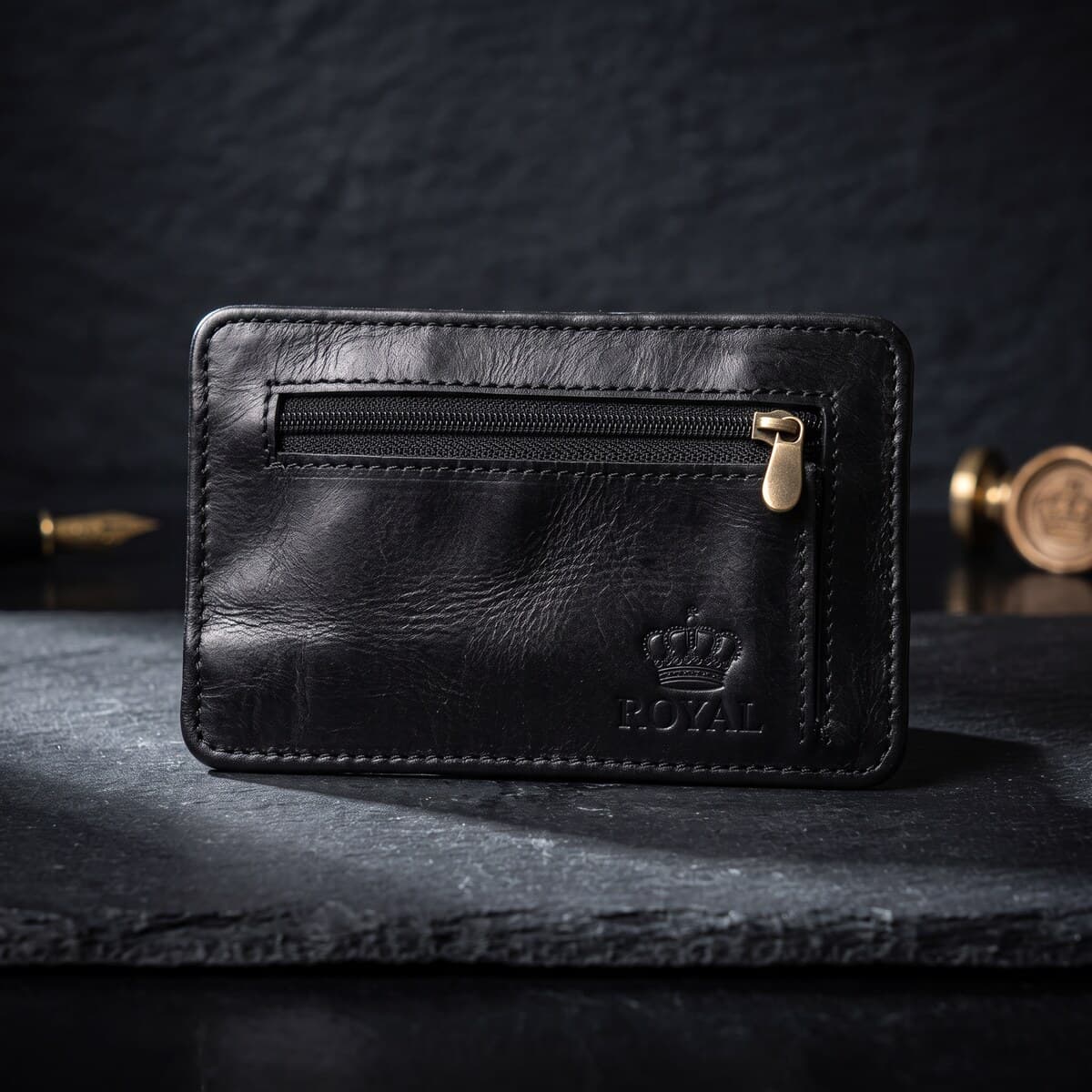 Royal Long Flap Card Holder — Black — Black full-grain leather, view 8