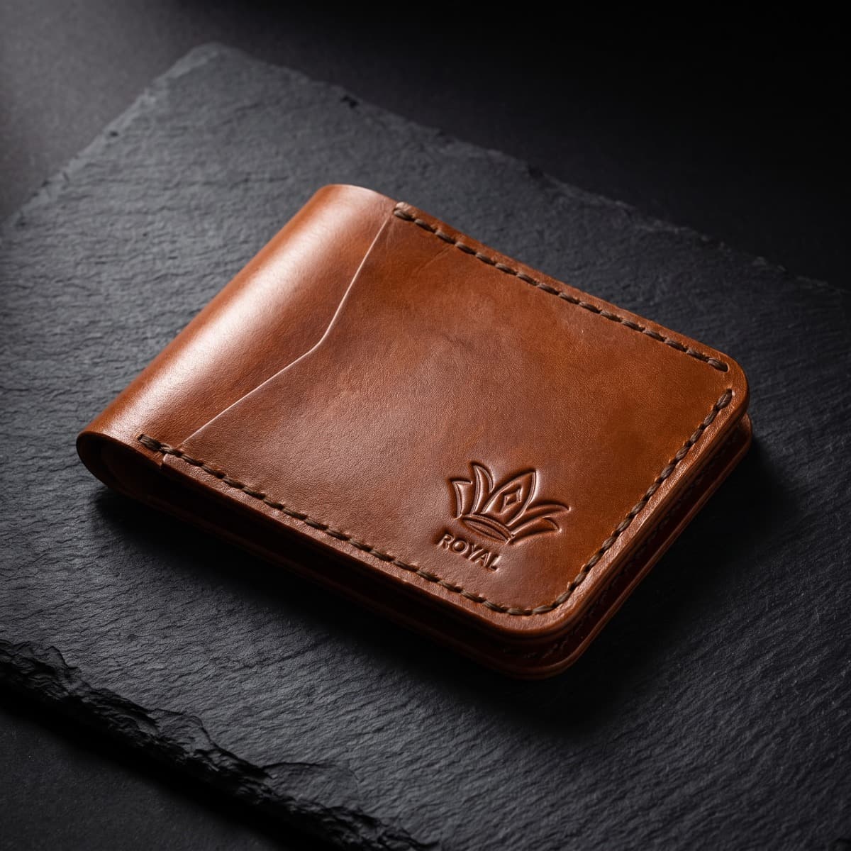 ROYAL Hand Stitch Front Pocket Wallet — Tan — detail view