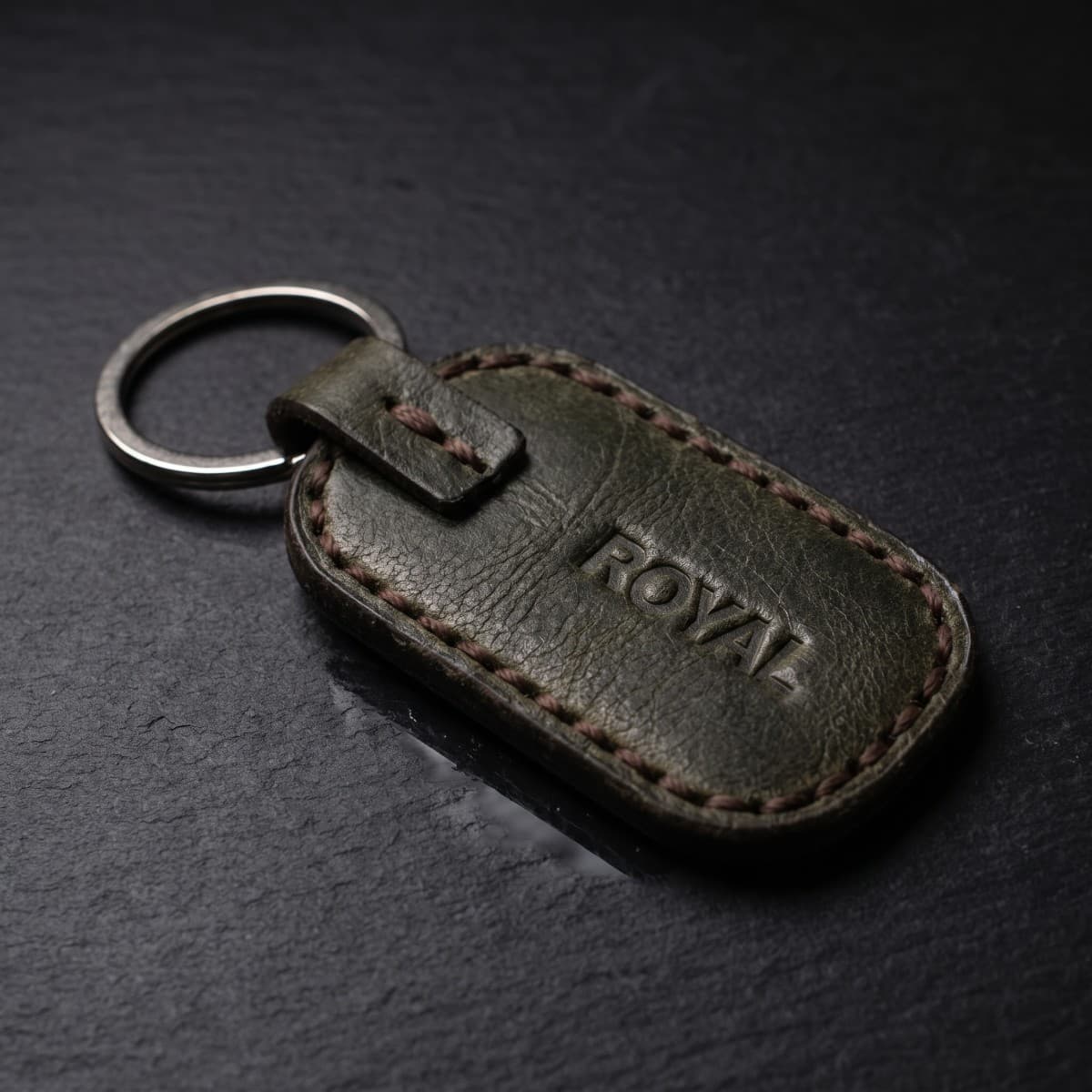 ROYAL Leather Keychain — Green — front view