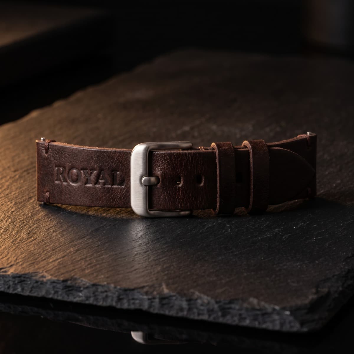 ROYAL Leather Watch Strap — Chocolate Brown — interior view