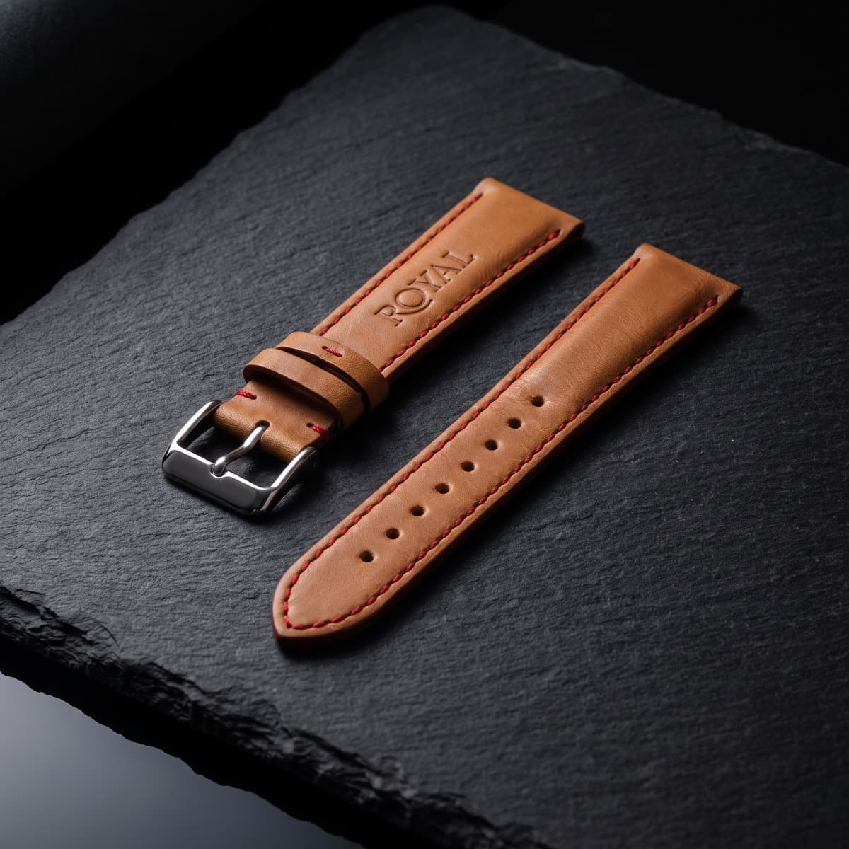 ROYAL Leather Watch Strap — Red Thread — lifestyle view