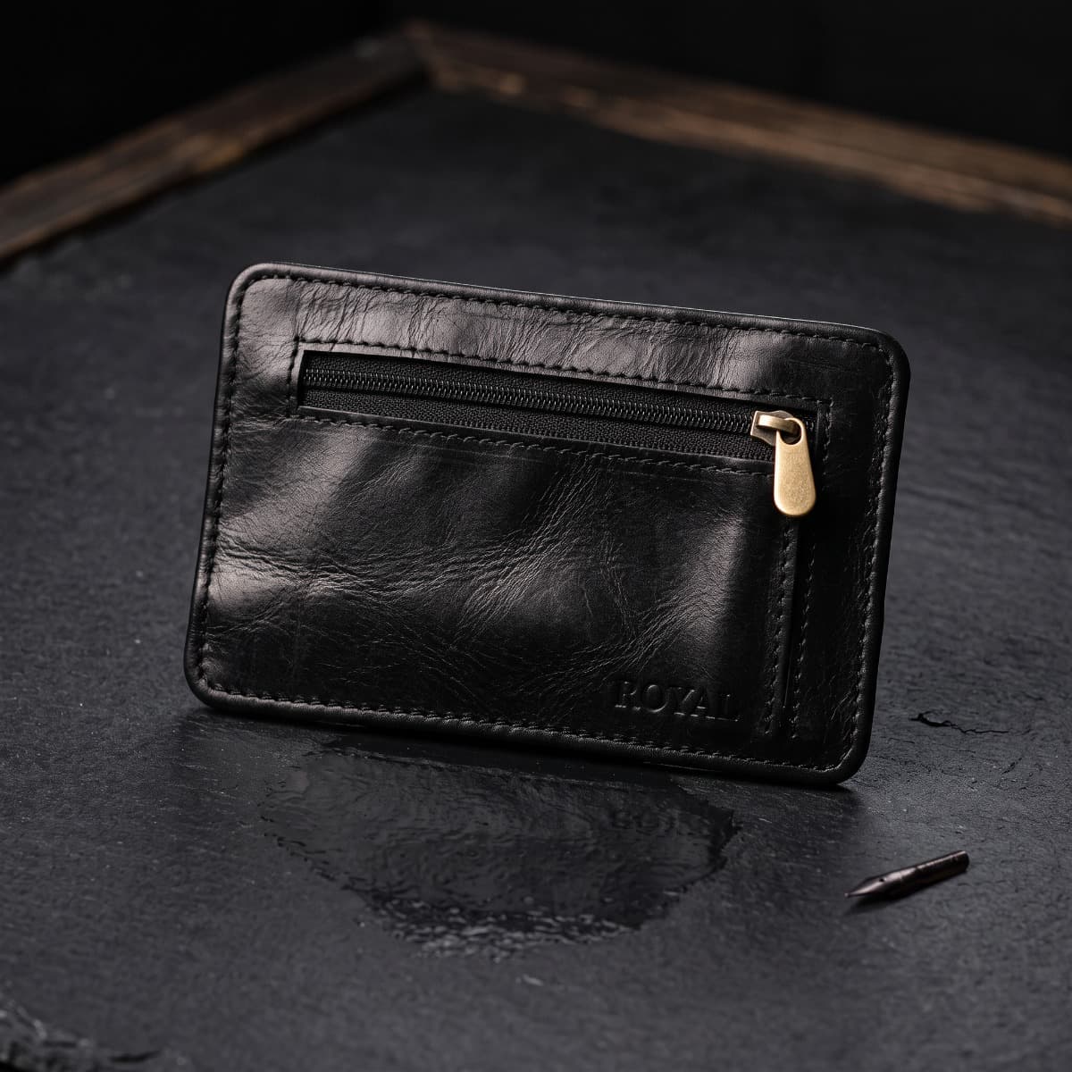 ROYAL Long Flap Card Holder — Black — front view