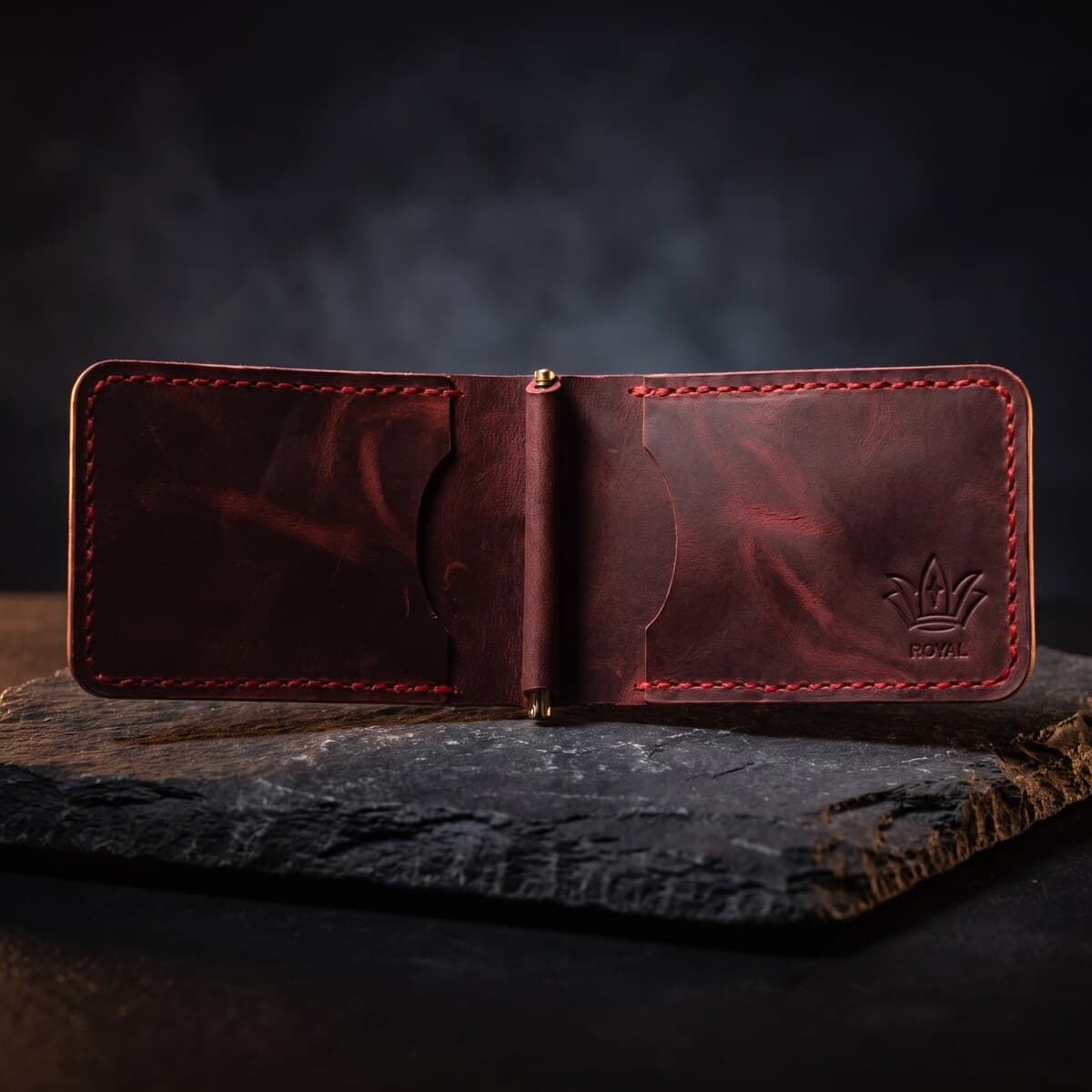 Royal Hand Made Cash Clip β Burgundy β Burgundy full-grain leather