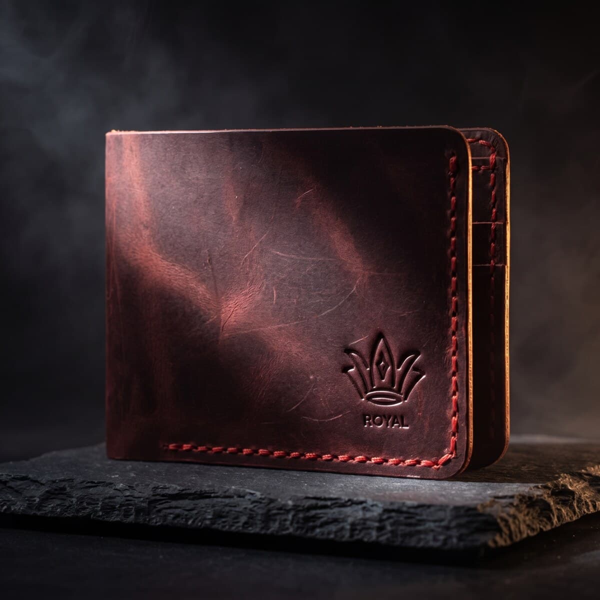 Royal Hand Made 3 Pocket + Hidden Wallet β Burgundy β Burgundy full-grain leather