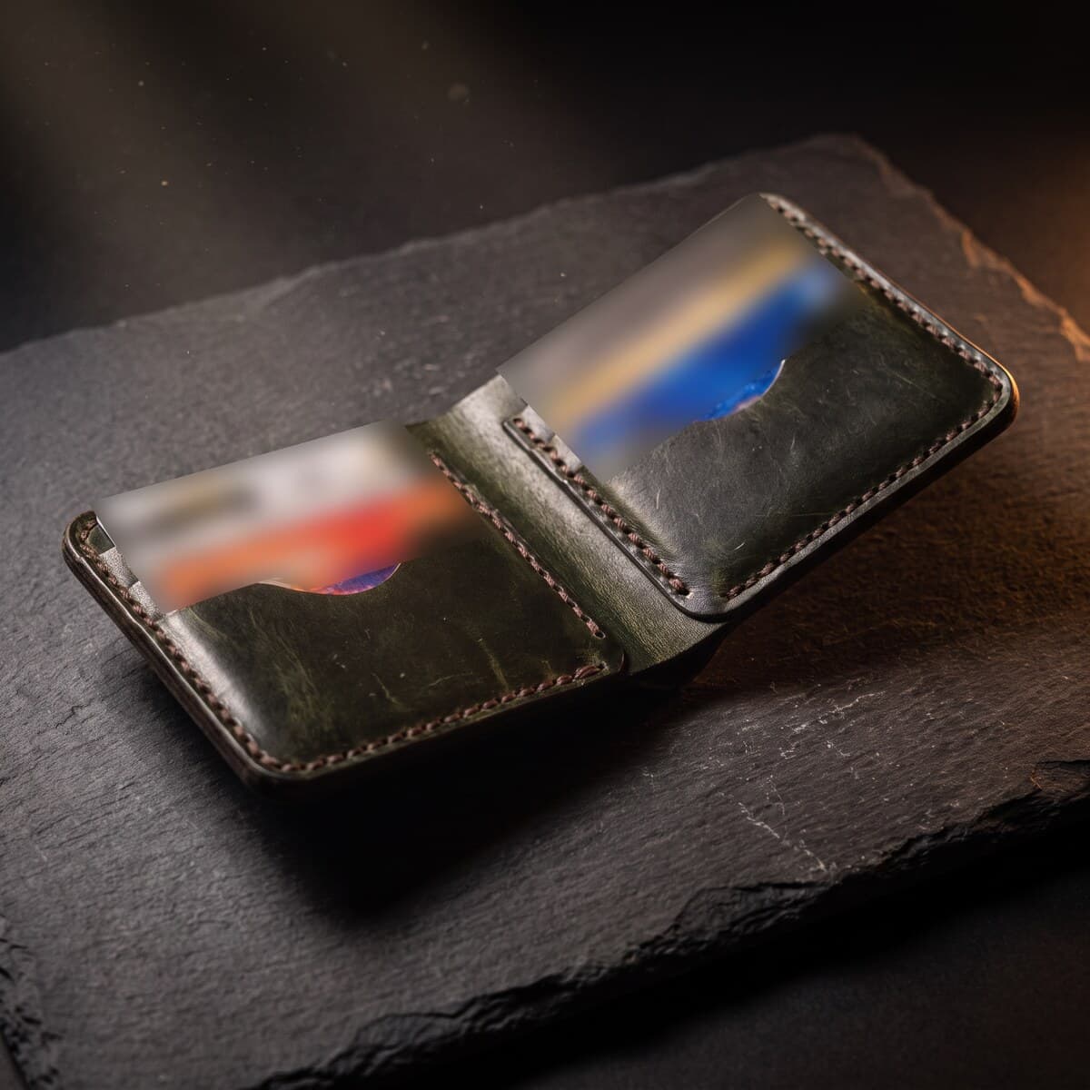 ROYAL Hand Made Regular 3 Pocket Wallet — Green — interior view