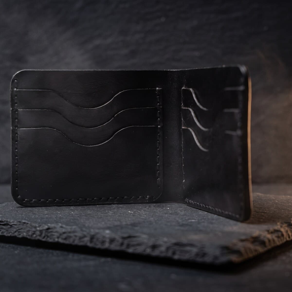 Royal Hand Made Regular 3 Pocket Wallet β Black β Black full-grain leather