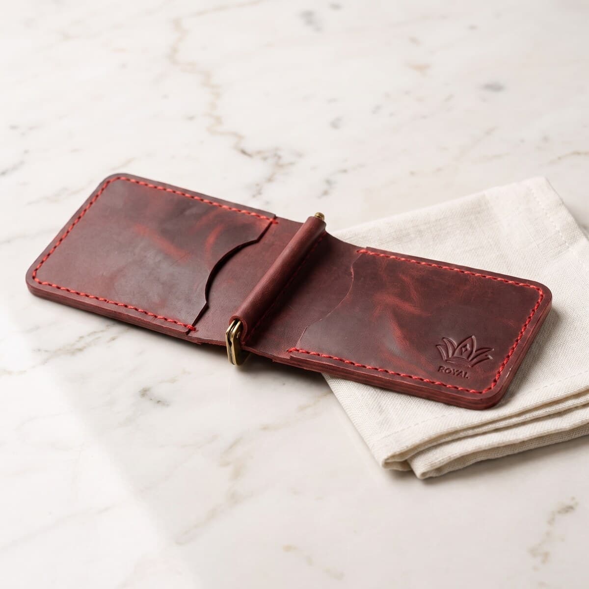 ROYAL Hand Made Cash Clip — Burgundy — back view