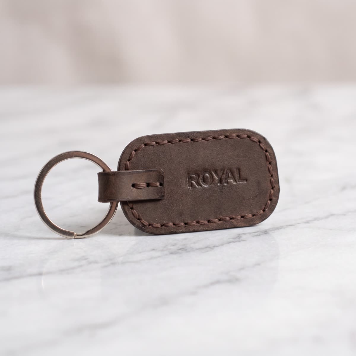 ROYAL Leather Keychain — Brown — detail view