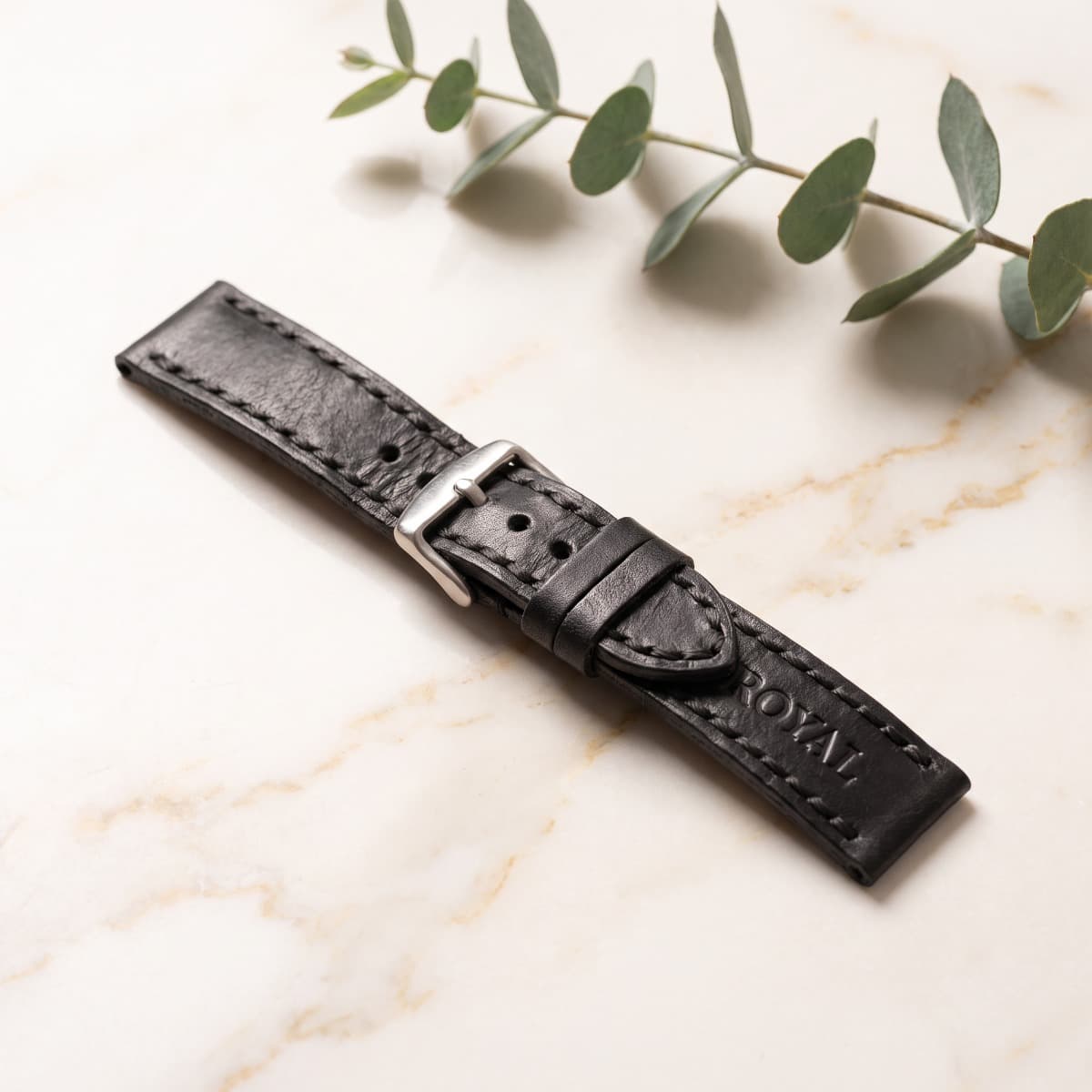 ROYAL Leather Watch Strap — Black — front view