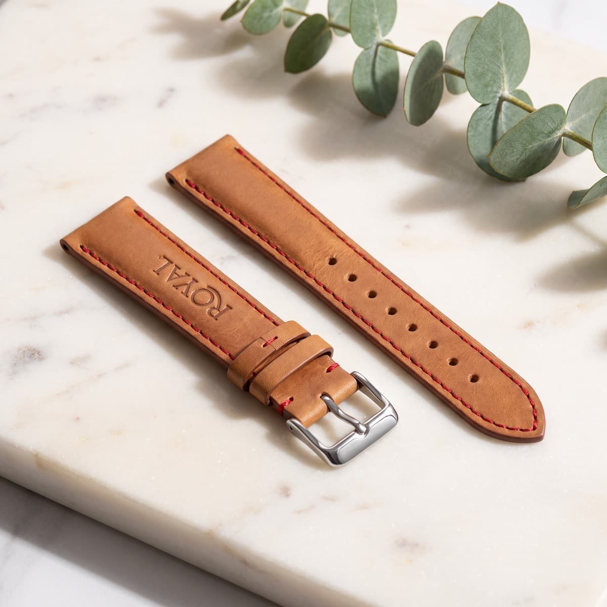 ROYAL Leather Watch Strap — Red Thread — back view