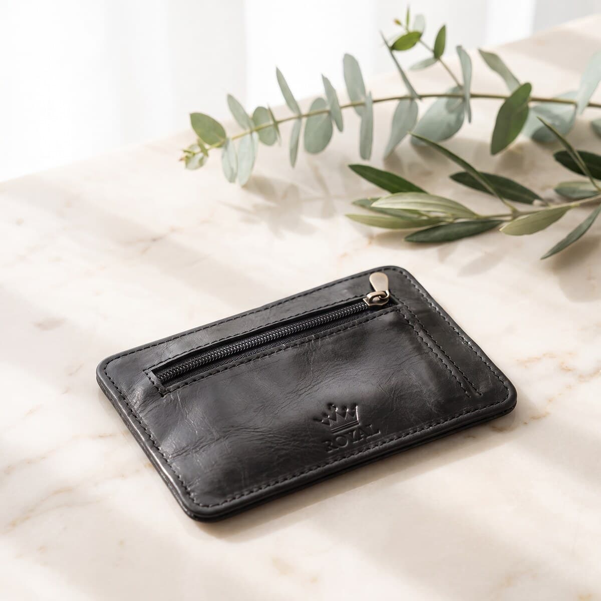 Royal Long Flap Card Holder — Black — Black full-grain leather, view 9