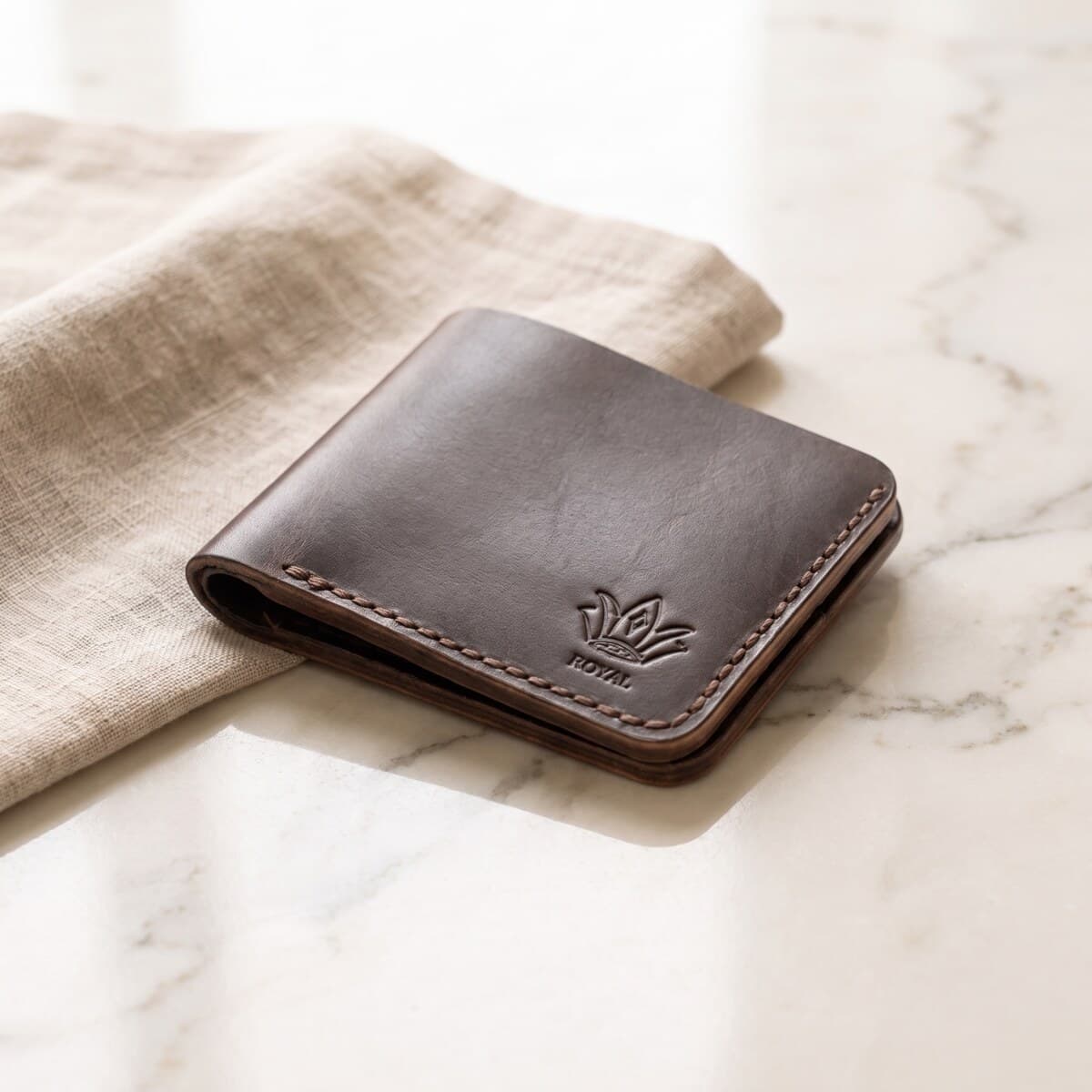 ROYAL Hand Made Regular 3 Pocket Wallet — Brown — angle view