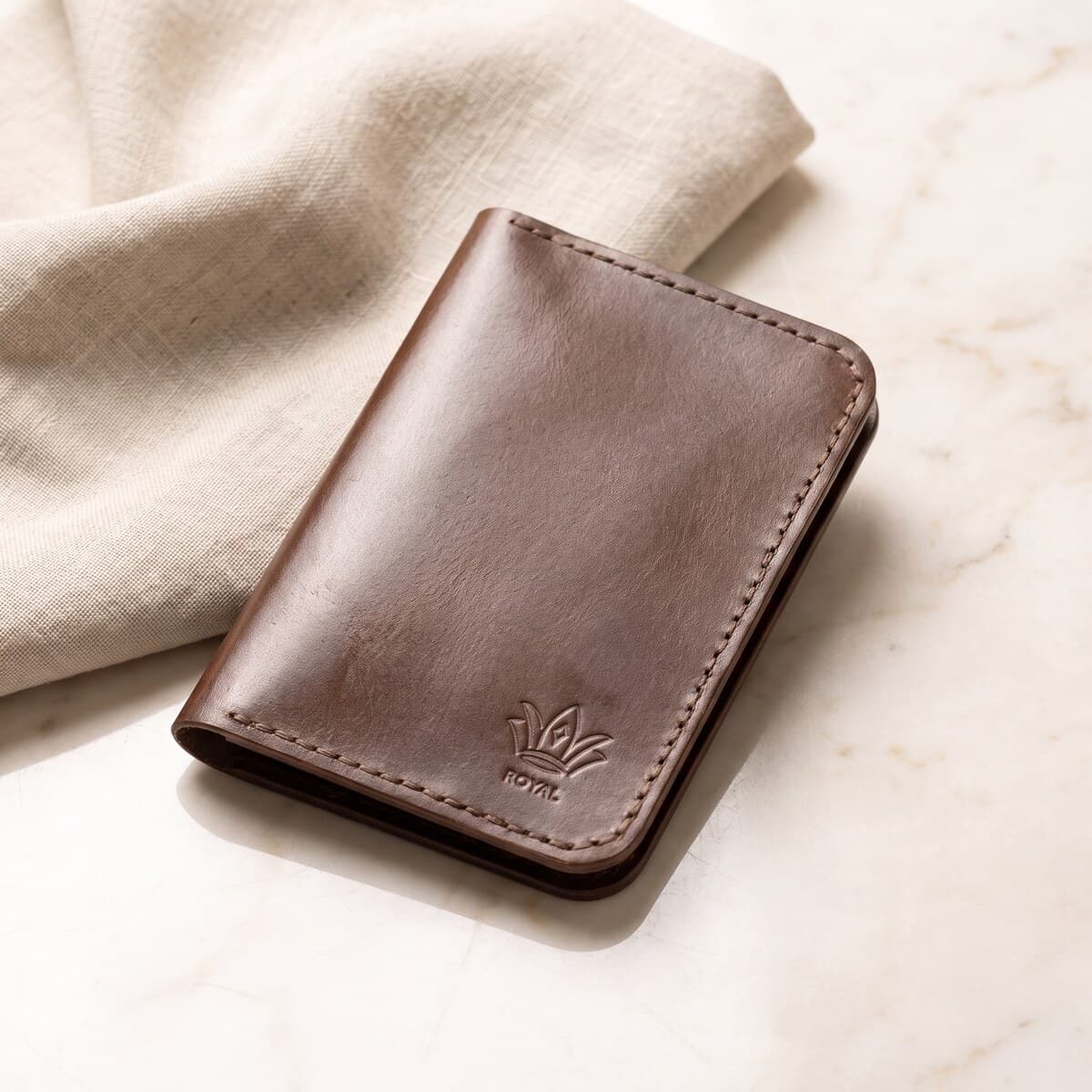 ROYAL Hand Made Passport Cover — Chocolate — back view