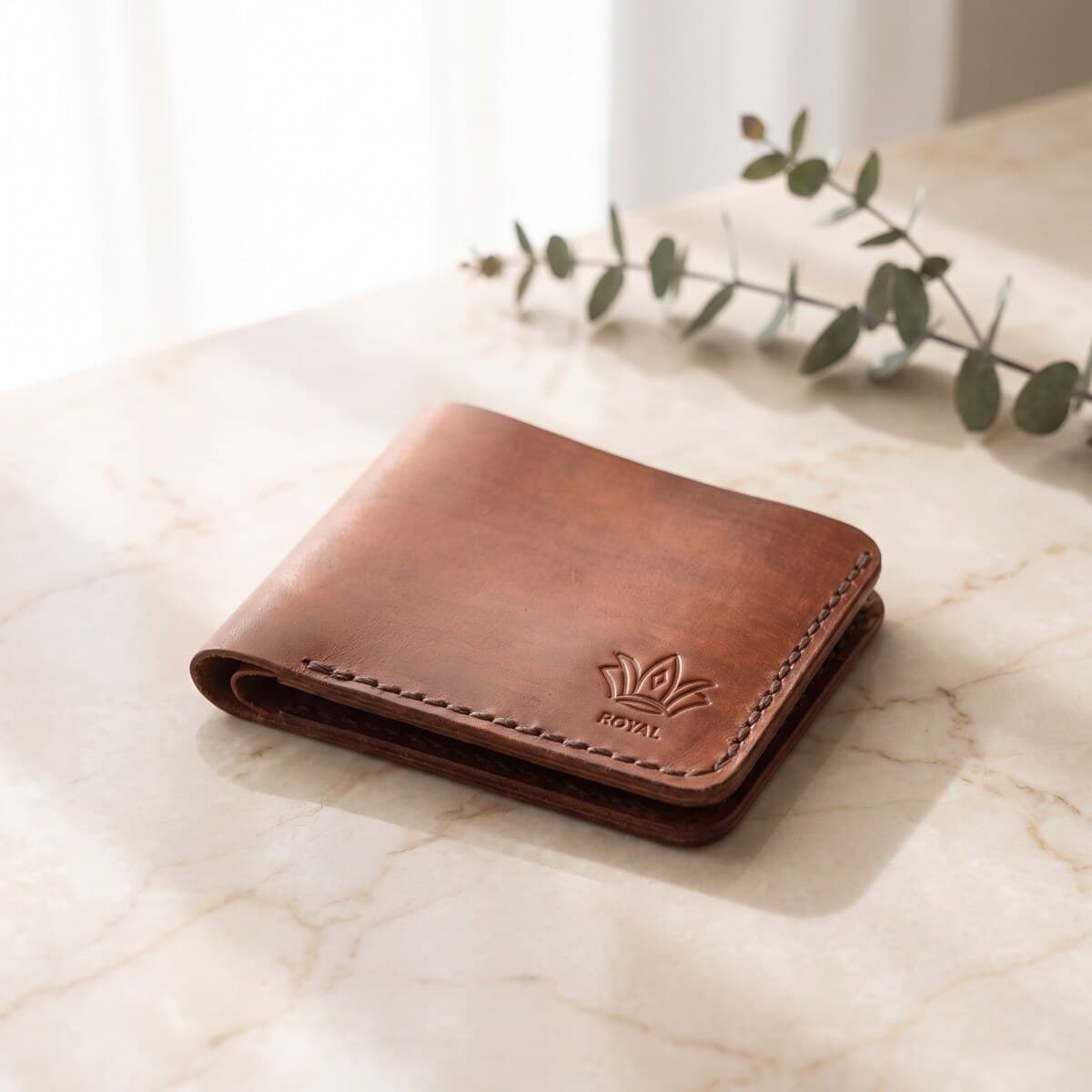 ROYAL Hand Made Regular 3 Pocket Wallet — Tan — interior view