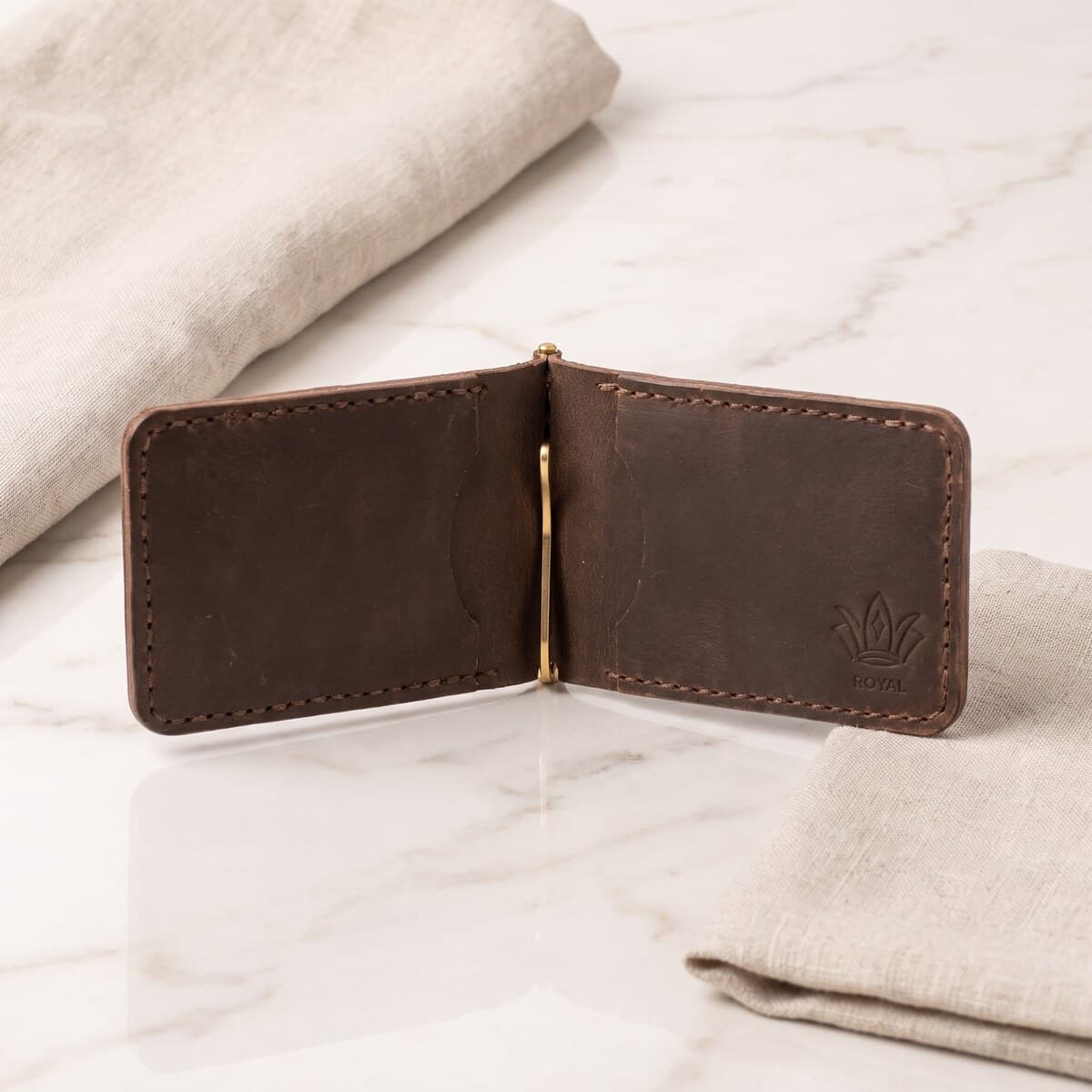 ROYAL Hand Made Cash Clip — Brown — lifestyle view