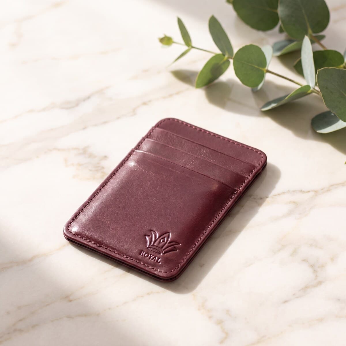 Royal Slim Card Holder β Burgundy β Burgundy full-grain leather