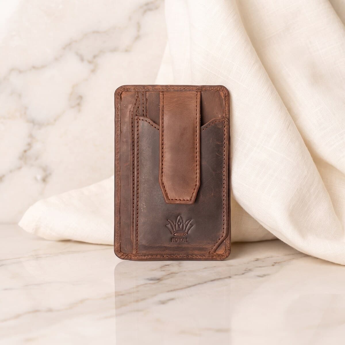 ROYAL Long Flap Card Holder — Chocolate — lifestyle view