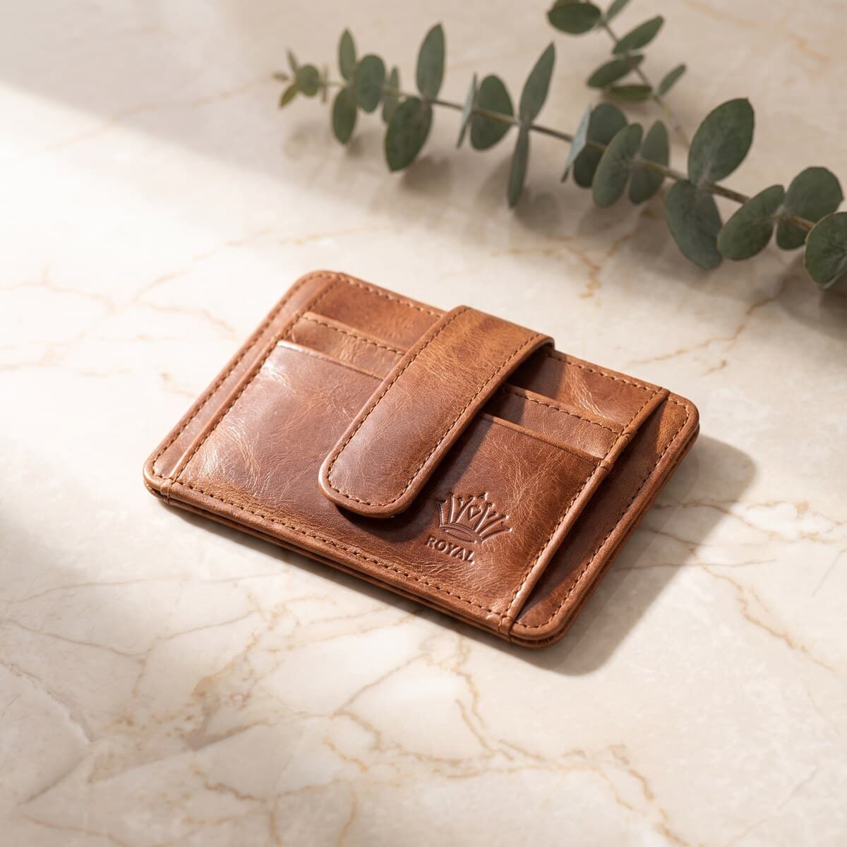 ROYAL Short Flap Card Holder — Tan — interior view
