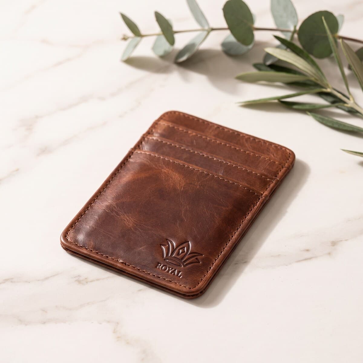Royal Slim Card Holder β Brown β Brown full-grain leather
