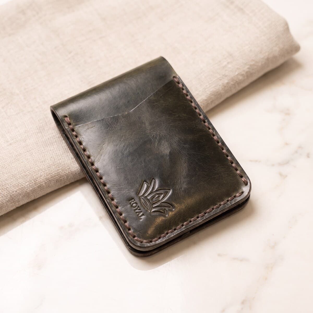 ROYAL Hand Stitch Front Pocket Wallet — Green — angle view
