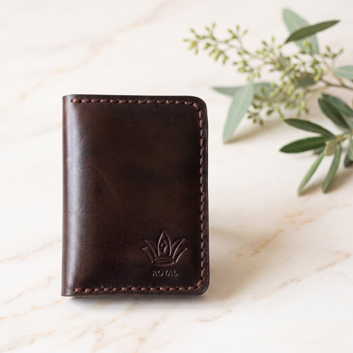 ROYAL Hand Made Card Holder — Brown — back view