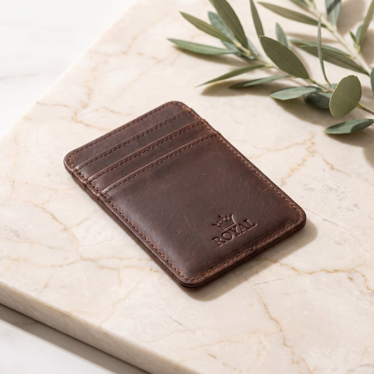 Royal Slim Card Holder β Chocolate β Chocolate full-grain leather