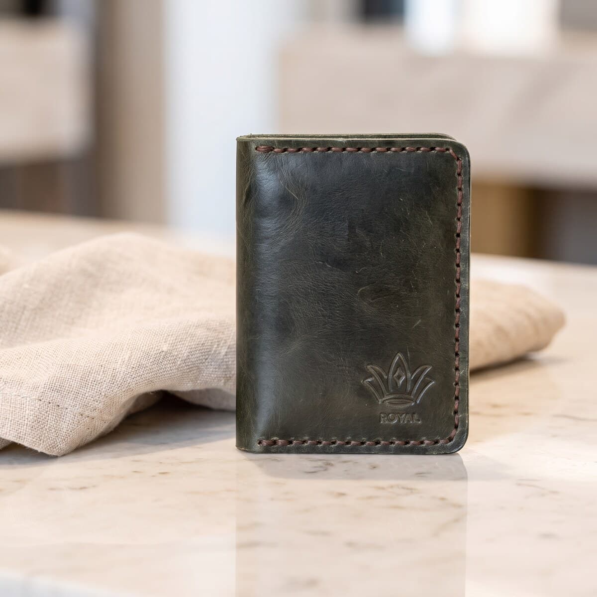 ROYAL Hand Made Card Holder — Green — interior view