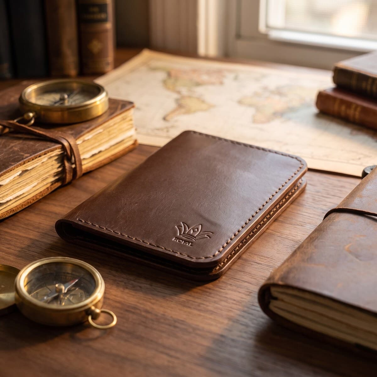 ROYAL Hand Made Passport Cover — Chocolate — lifestyle view
