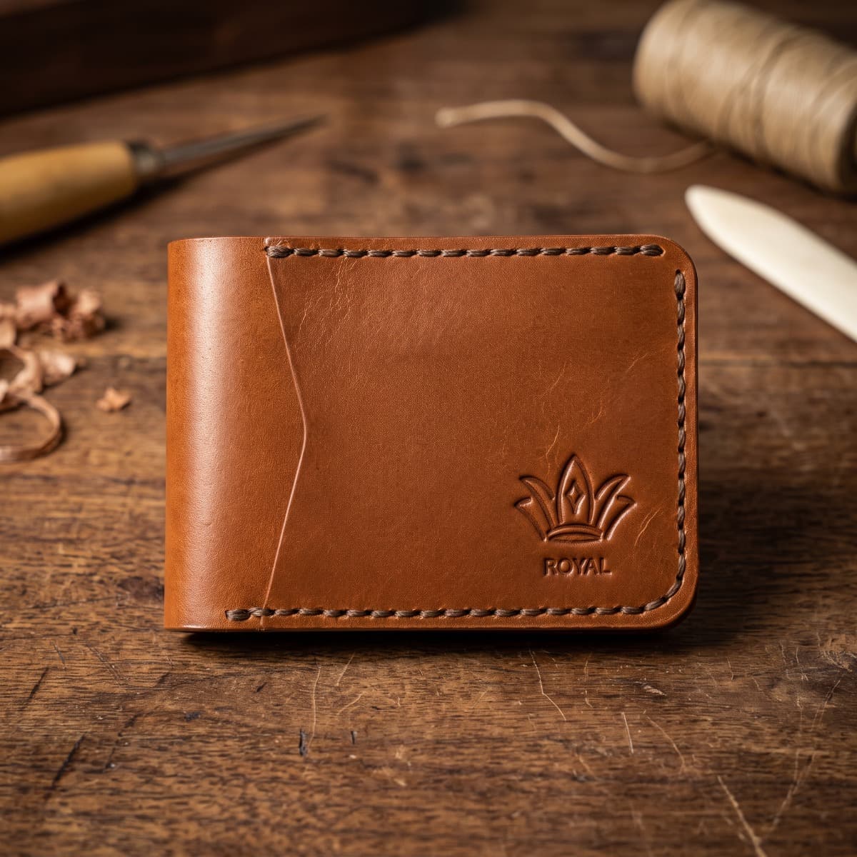 ROYAL Hand Stitch Front Pocket Wallet — Tan — lifestyle view