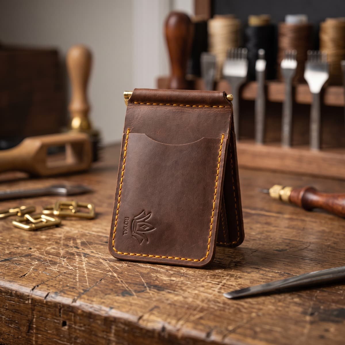 ROYAL Hand Made Cash Clip — Tan — back view