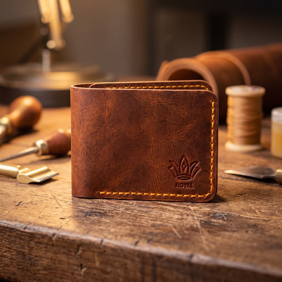 ROYAL Hand Made 3 Pocket + Hidden Wallet — Tan — front view
