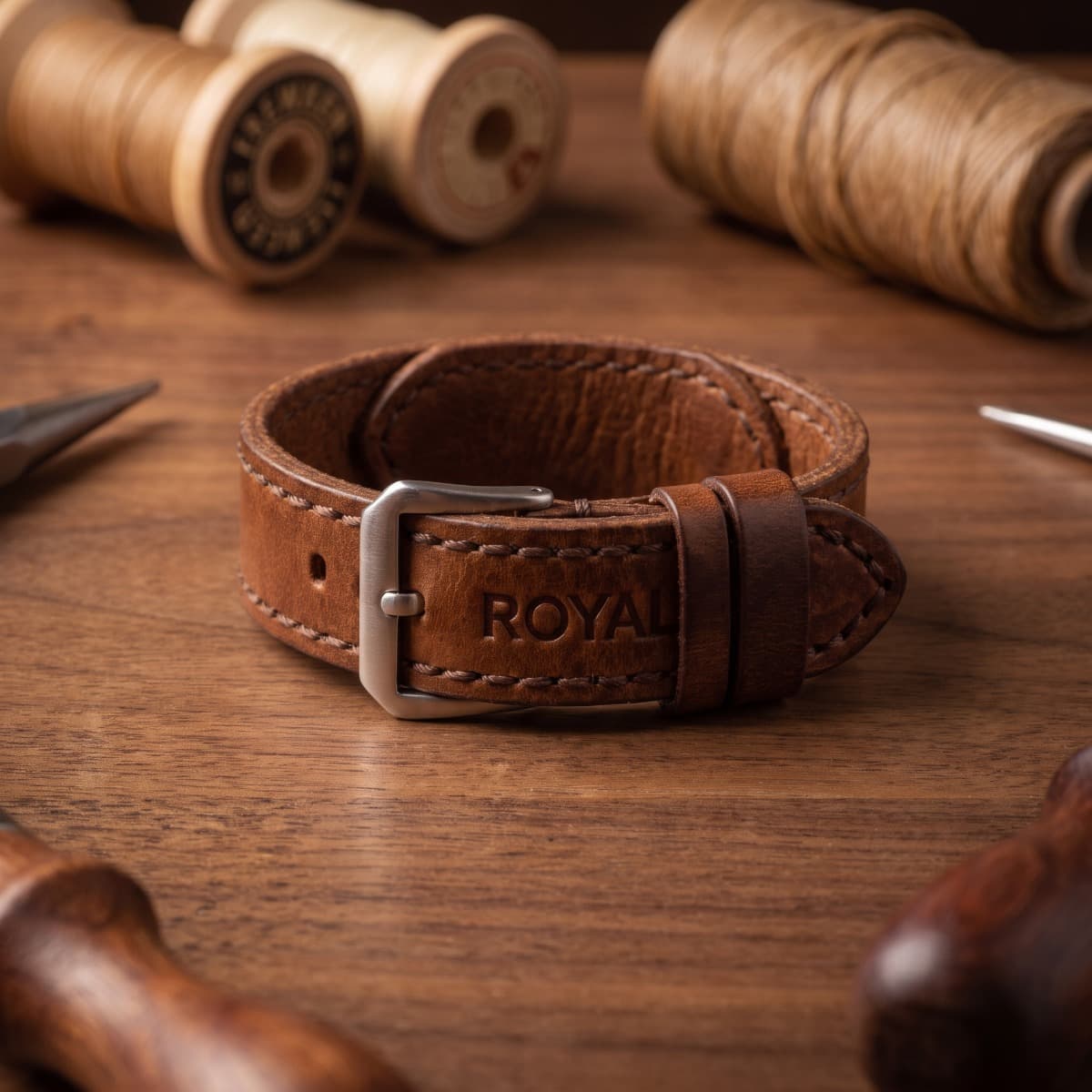 ROYAL Leather Watch Strap — Tan — back view