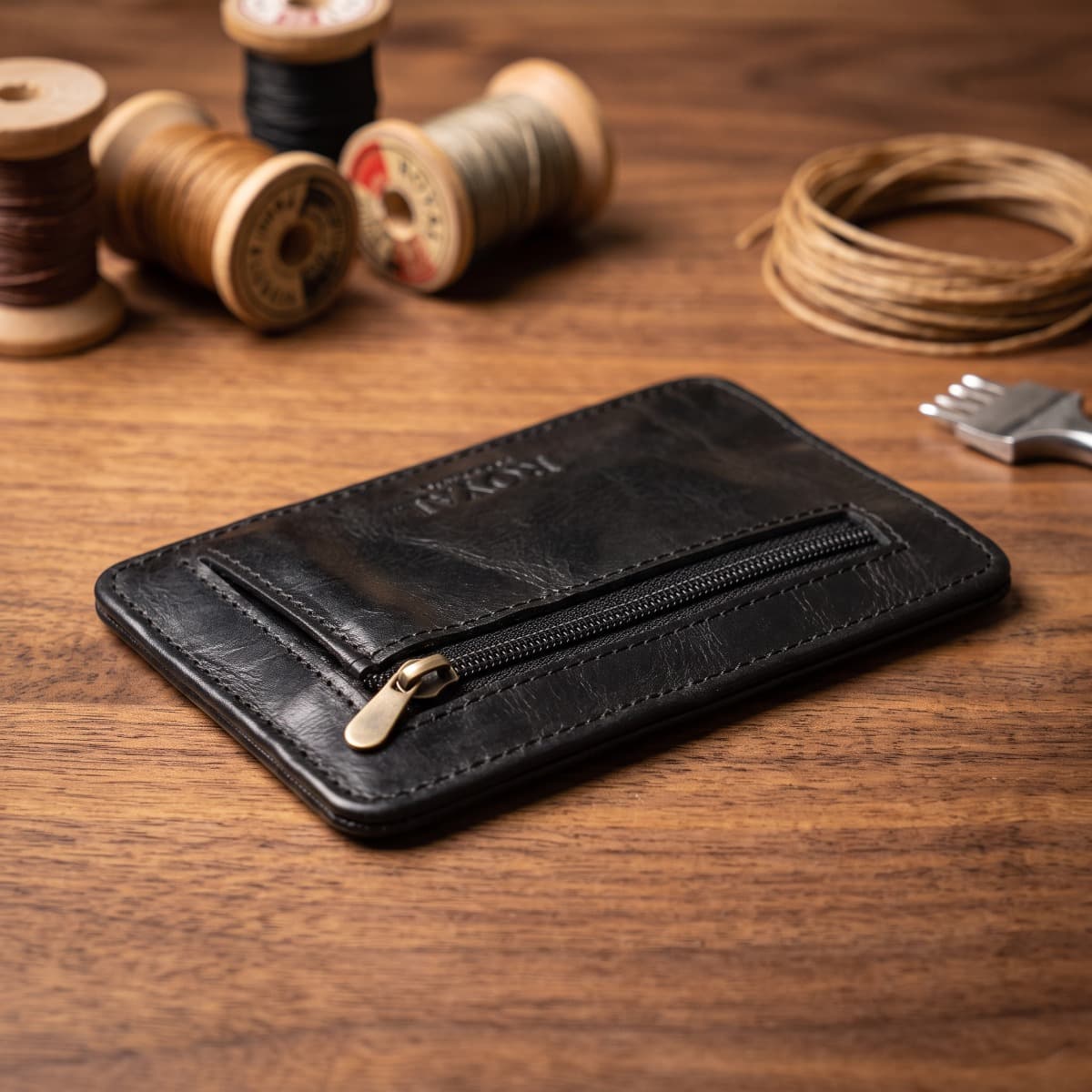 ROYAL Long Flap Card Holder — Black — back view