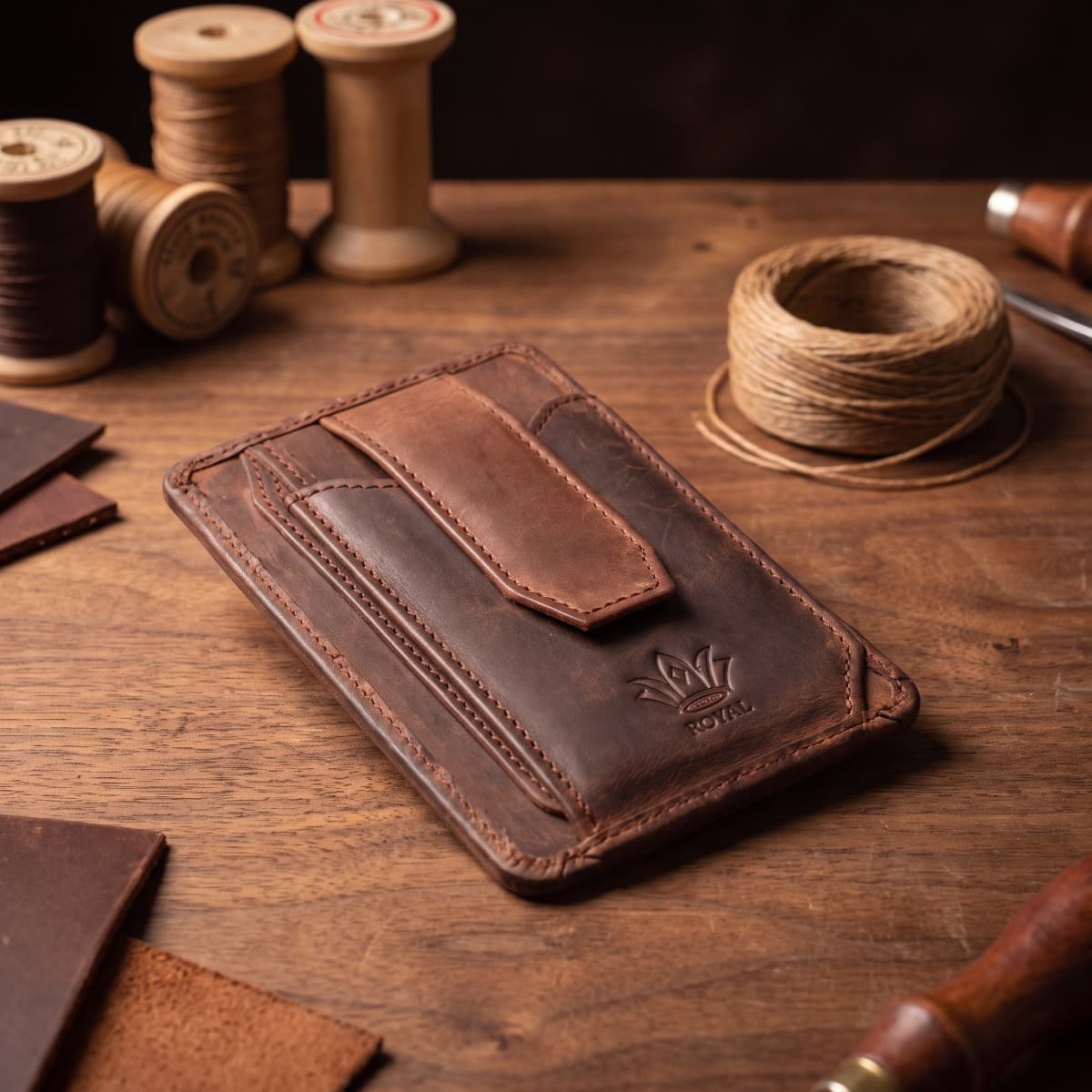 ROYAL Long Flap Card Holder — Chocolate — front view