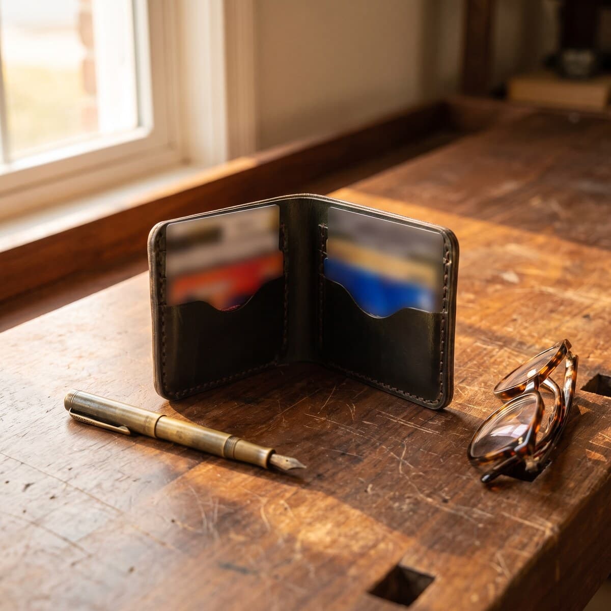 ROYAL Hand Made Regular 3 Pocket Wallet — Green — back view