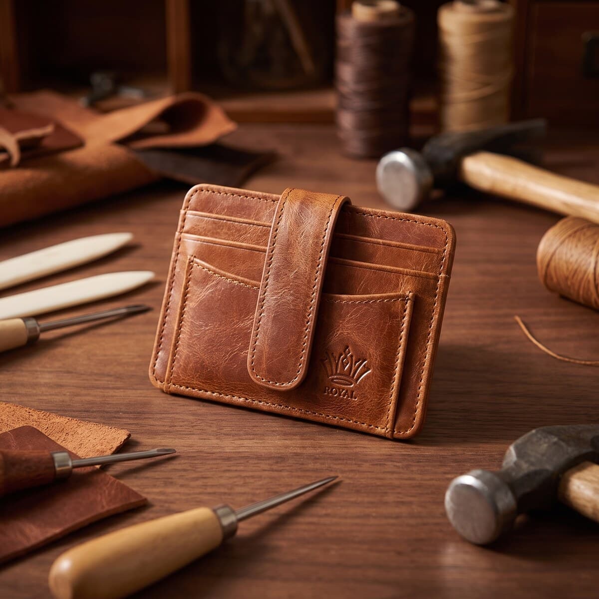ROYAL Short Flap Card Holder — Tan — lifestyle view