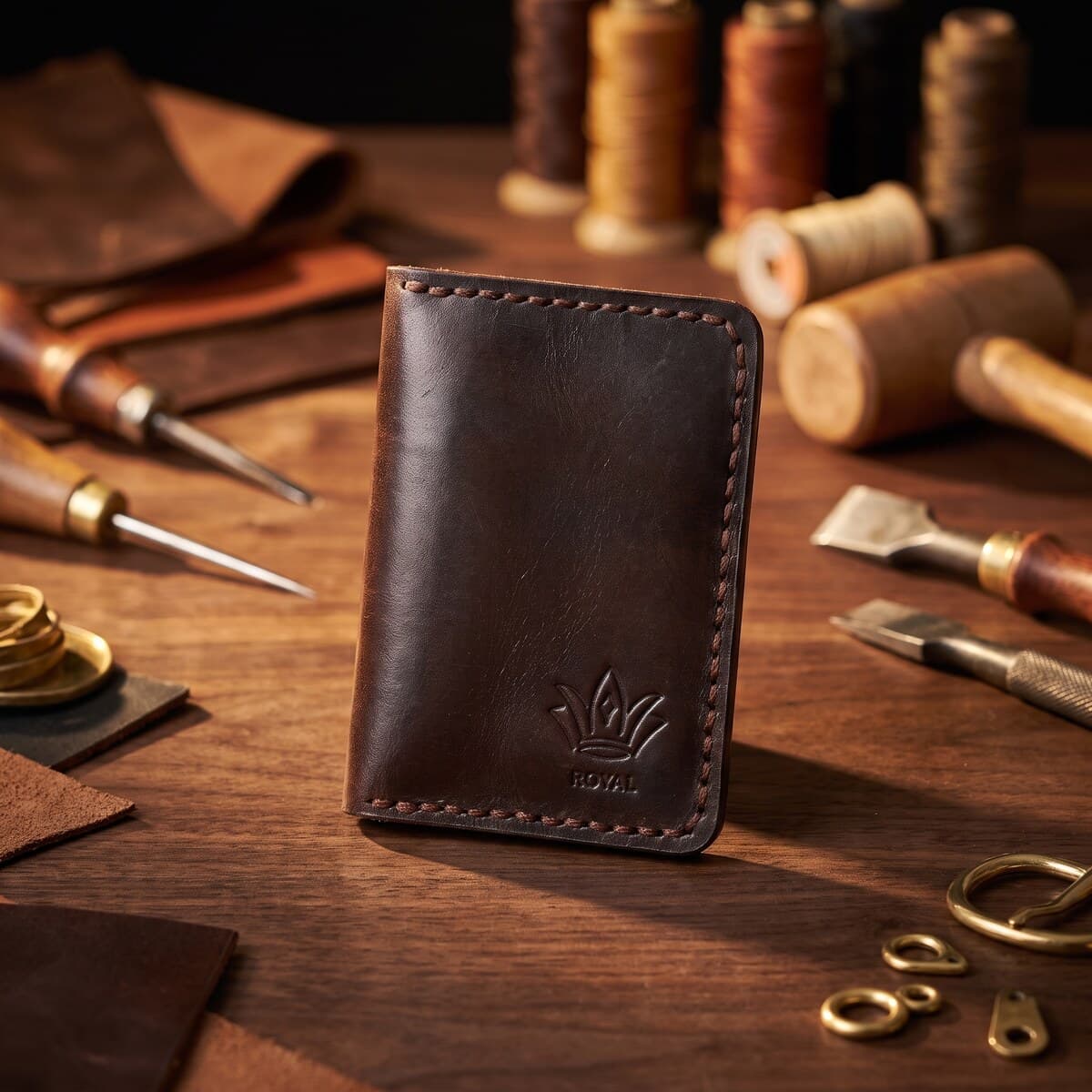 ROYAL Hand Made Card Holder — Brown — lifestyle view