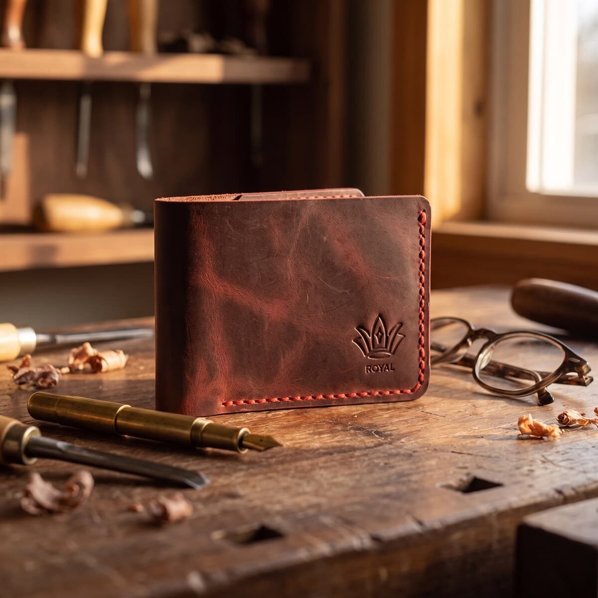 ROYAL Hand Made 3 Pocket + Hidden Wallet — Burgundy — back view