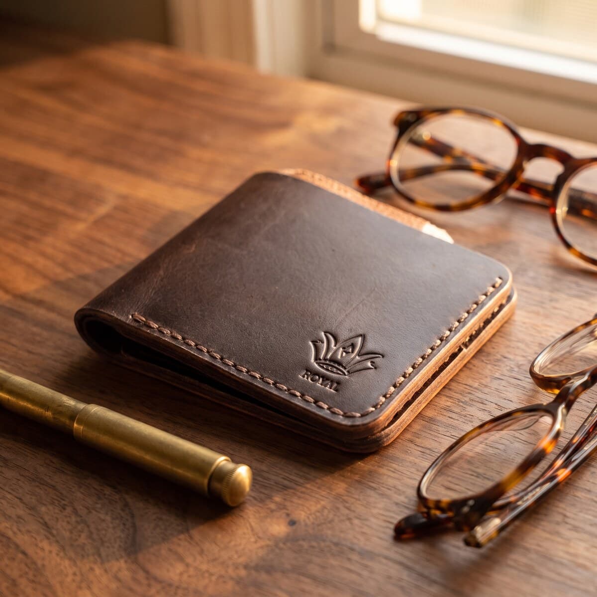 ROYAL Hand Made Regular 3 Pocket Wallet — Brown — front view