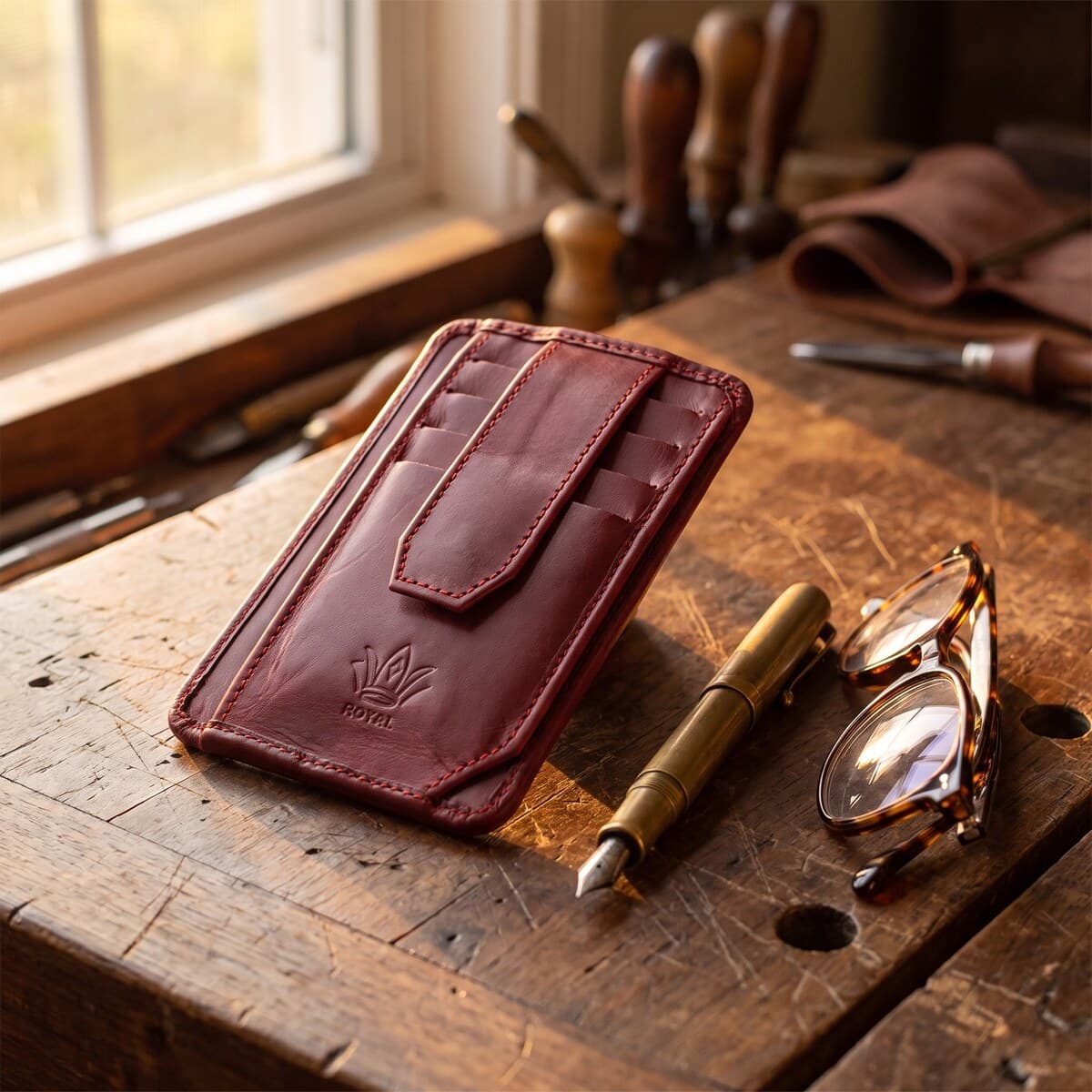 ROYAL Long Flap Card Holder — Burgundy — lifestyle view