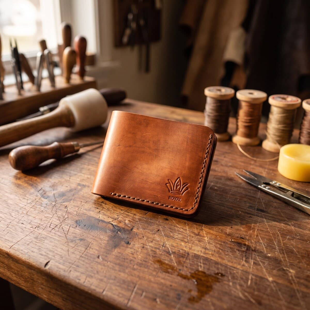 ROYAL Hand Made Regular 3 Pocket Wallet — Tan — back view