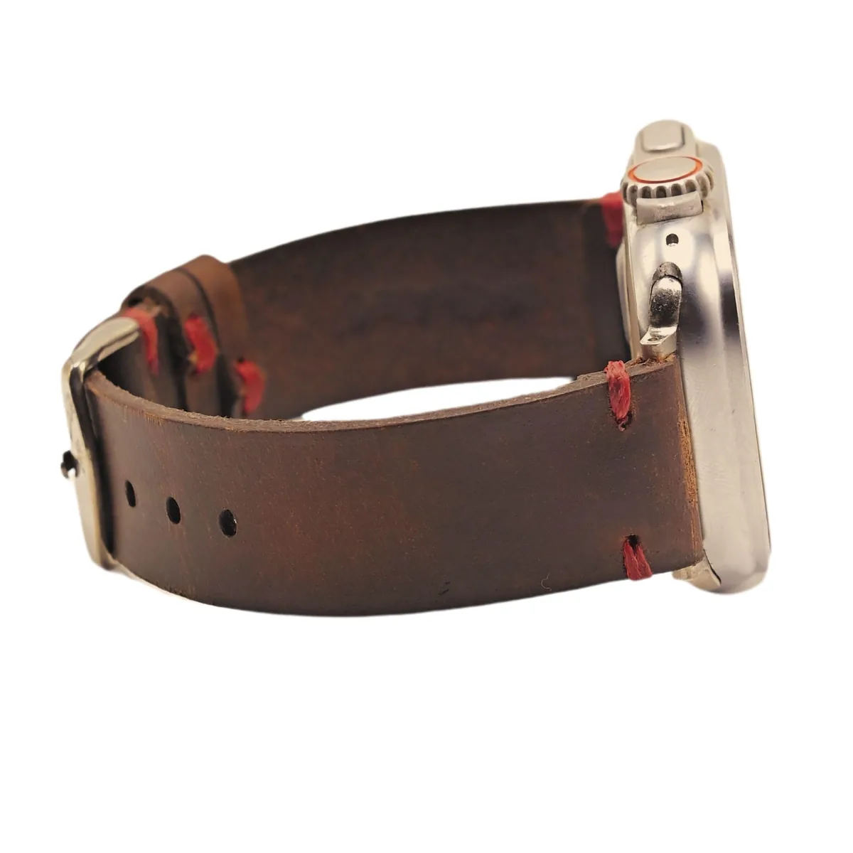 ROYAL Leather Apple Watch Band — Brown, Red Stitch