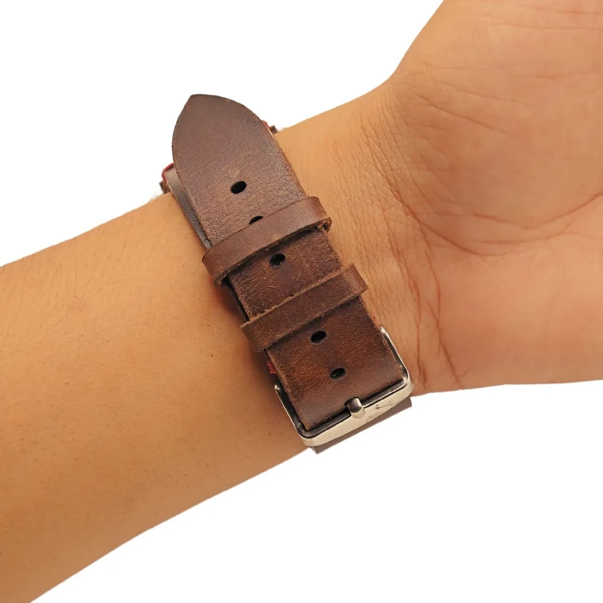 ROYAL Leather Apple Watch Band — Brown, Red Stitch