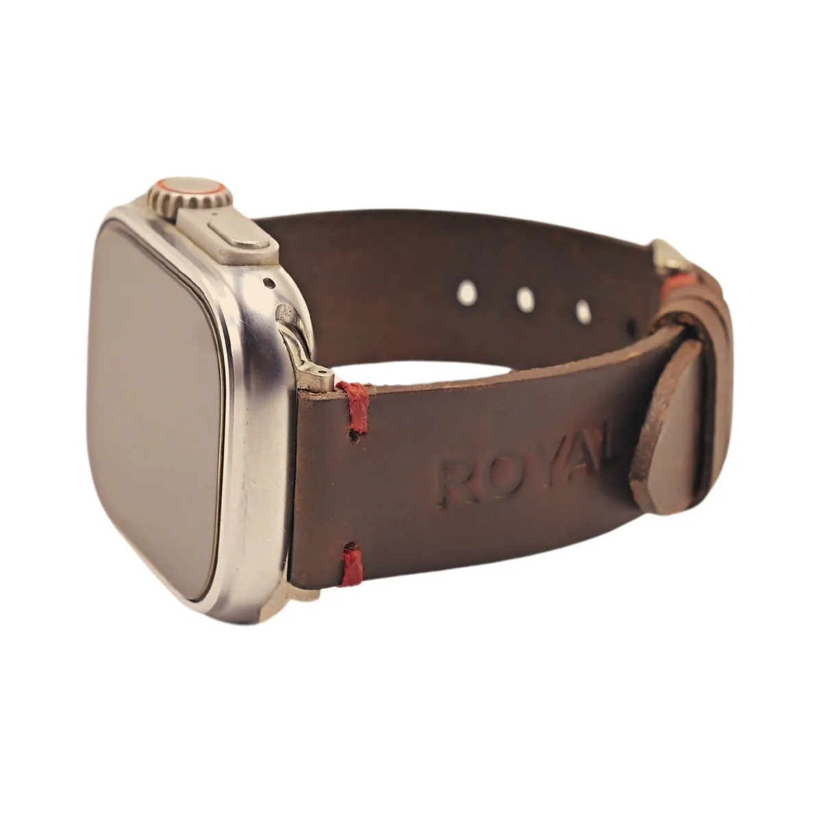 ROYAL Leather Apple Watch Band — Brown, Red Stitch