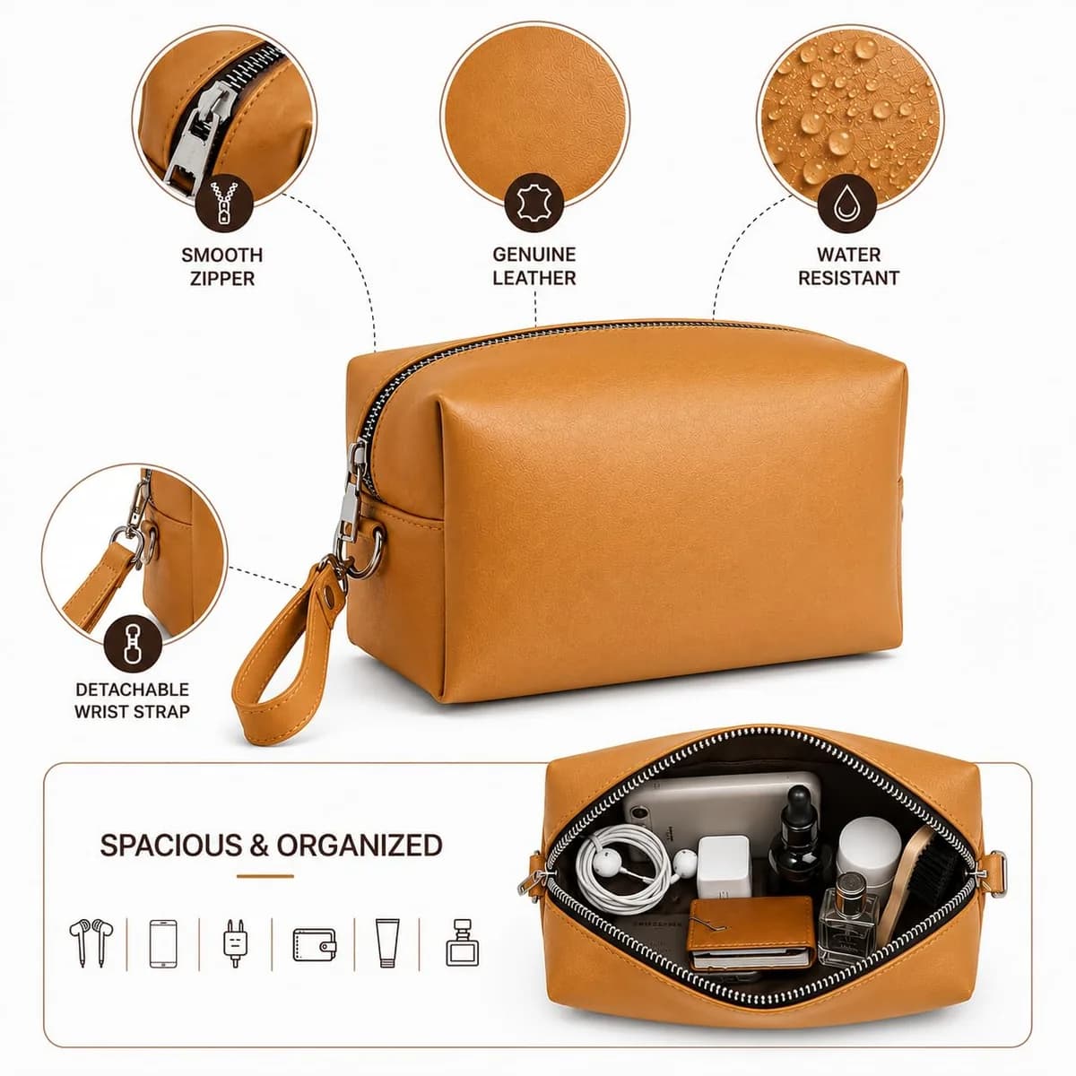 ROYAL Genuine Leather Toiletry Bag for Men and Women, Travel Dopp Kit