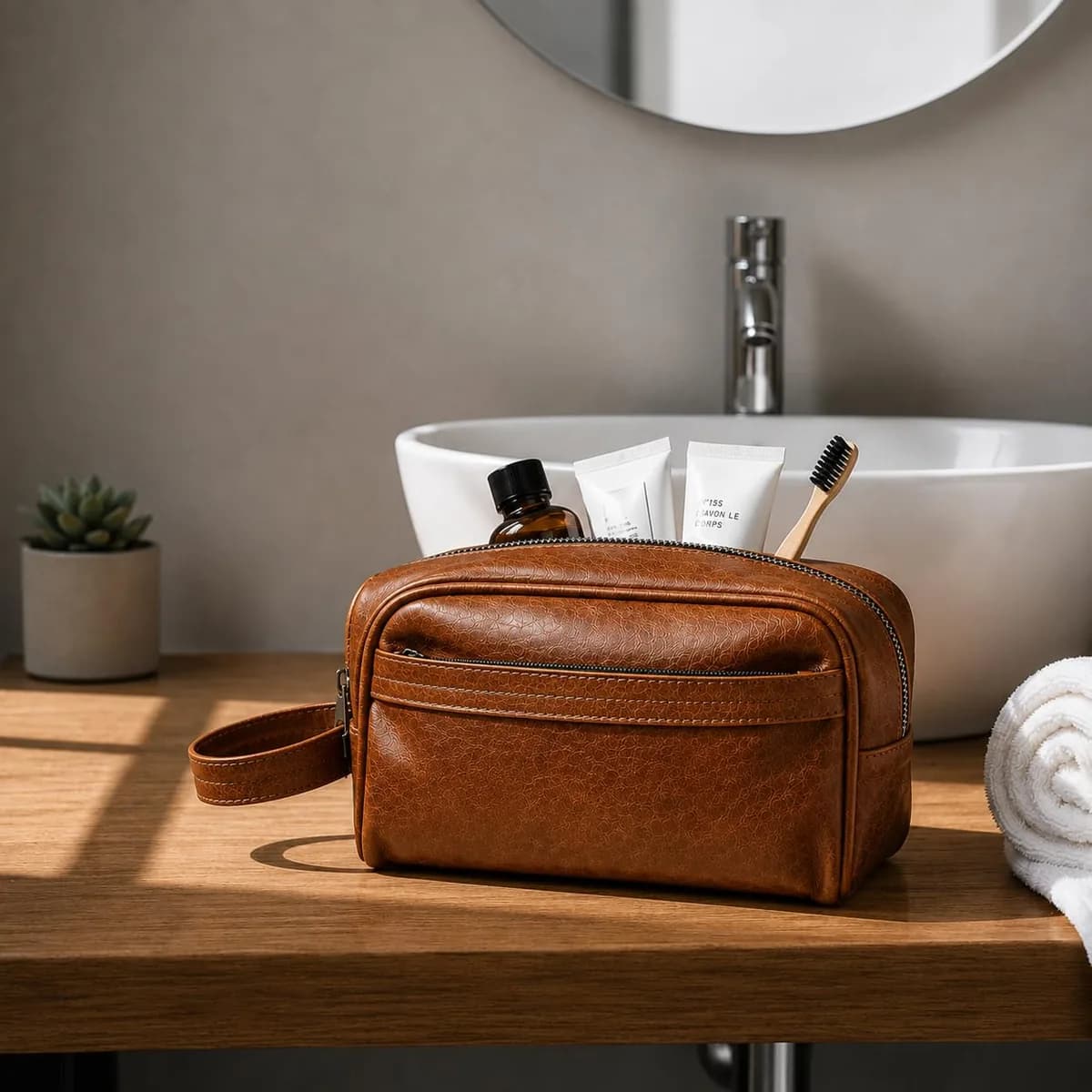 ROYAL Genuine Leather Toiletry Bag for Men & Women | Large Capacity Travel Dopp Kit | Cosmetic & Shaving Organizer (Chocolate)