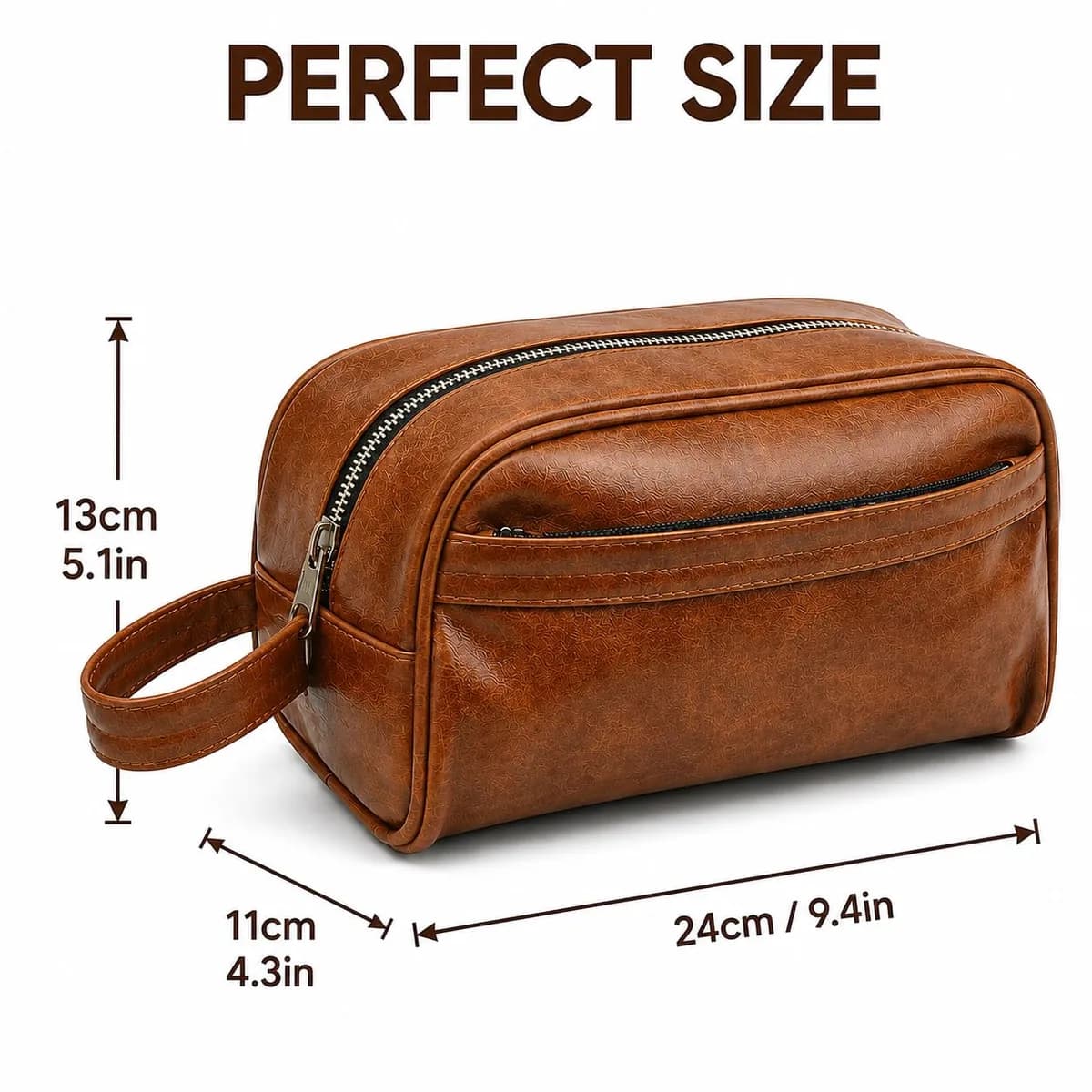 ROYAL Genuine Leather Toiletry Bag for Men & Women | Large Capacity Travel Dopp Kit | Cosmetic & Shaving Organizer (Chocolate)
