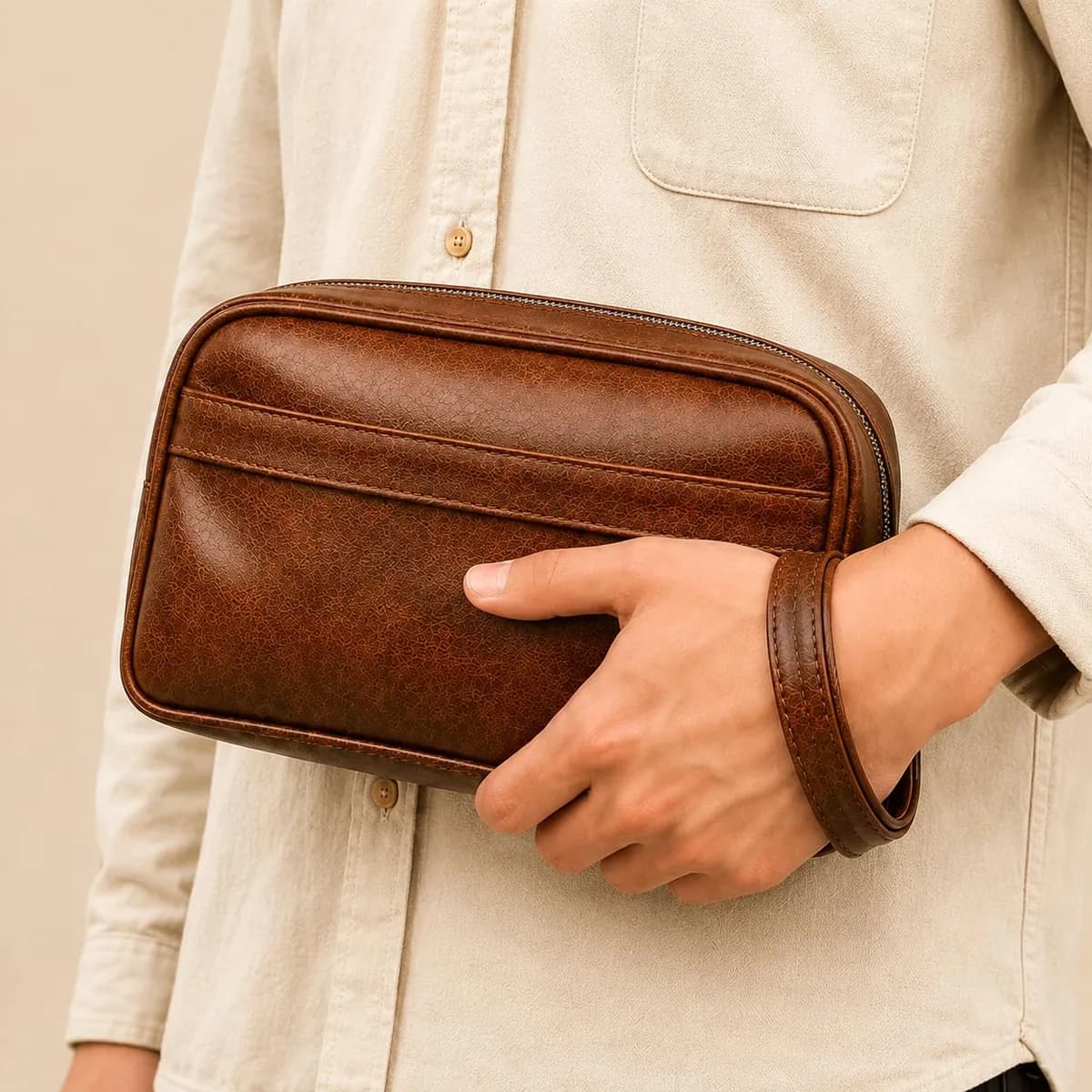 ROYAL Genuine Leather Toiletry Bag for Men & Women | Large Capacity Travel Dopp Kit | Cosmetic & Shaving Organizer (Chocolate)