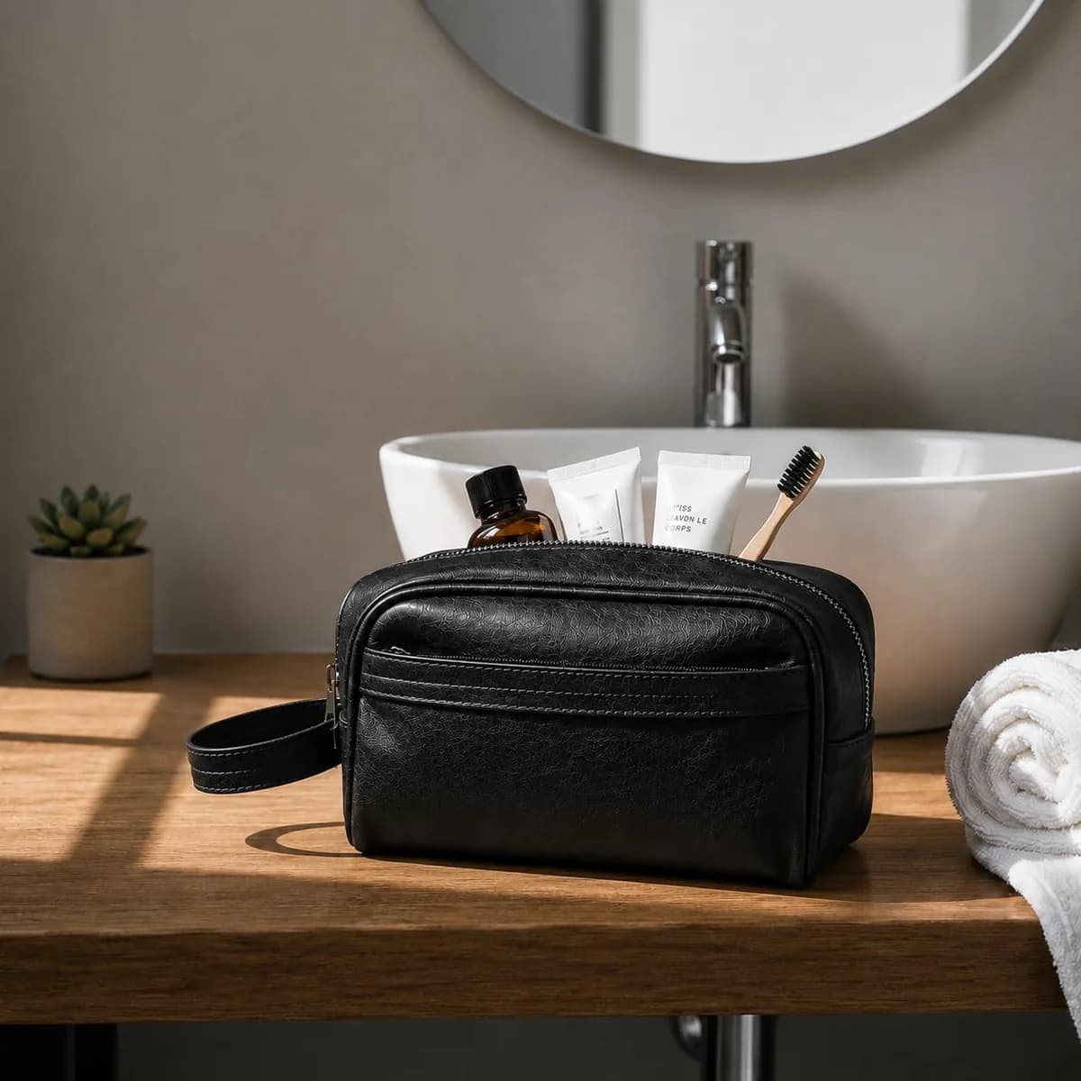 ROYAL Genuine Leather Toiletry Bag for Men and Women, Travel Dopp Kit
